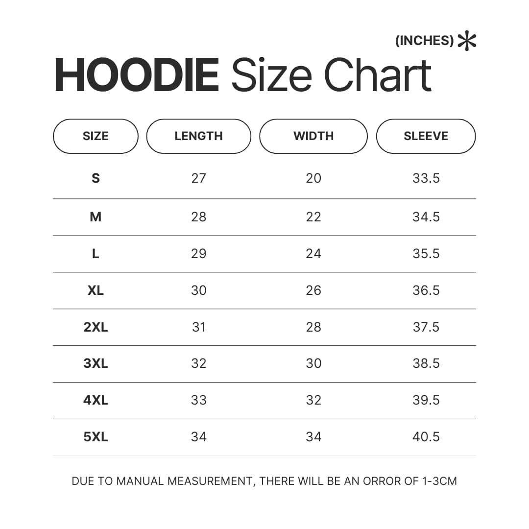 Hoodie Size Chart - Bruce Springsteen Shop