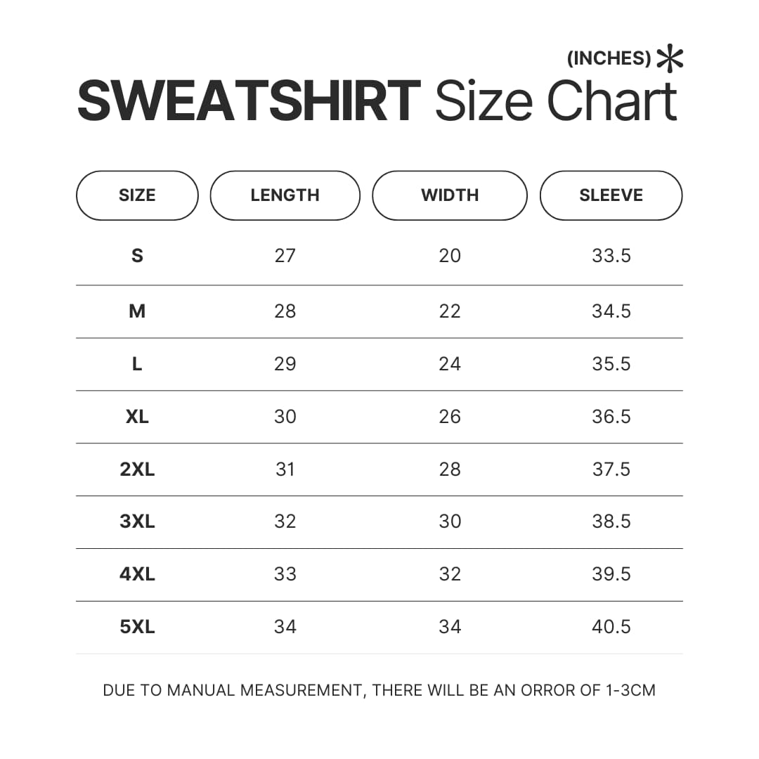 Sweatshirt Size Chart - Bruce Springsteen Shop