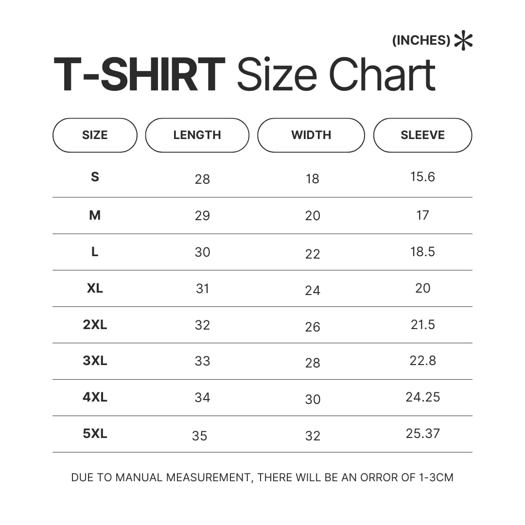 T shirt Size Chart - Bruce Springsteen Shop