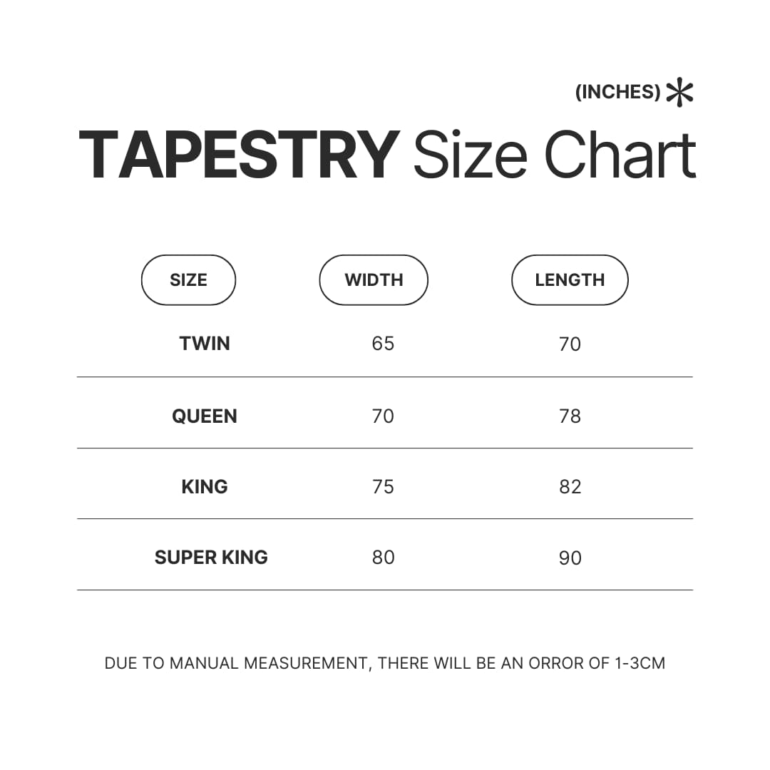 Tapestry Size Chart - Bruce Springsteen Shop