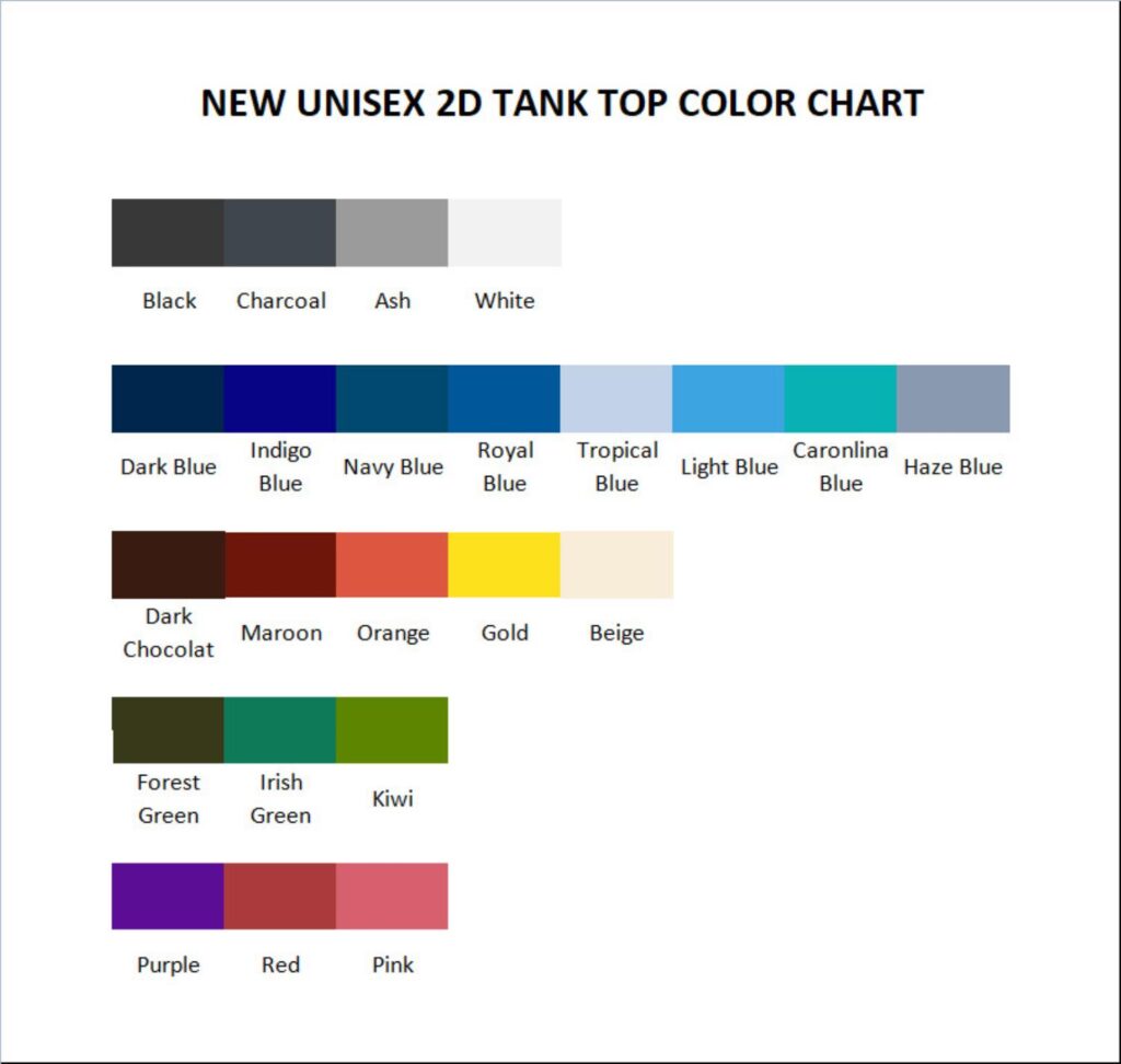 tank top color chart - Bruce Springsteen Shop